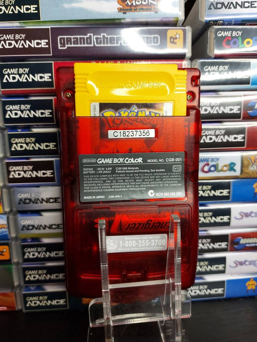 Nintendo Gameboy Color Transparent Red Shell Funnyplaying Retro Pixel Q5 Ips Screen. 25% Larger Screen.