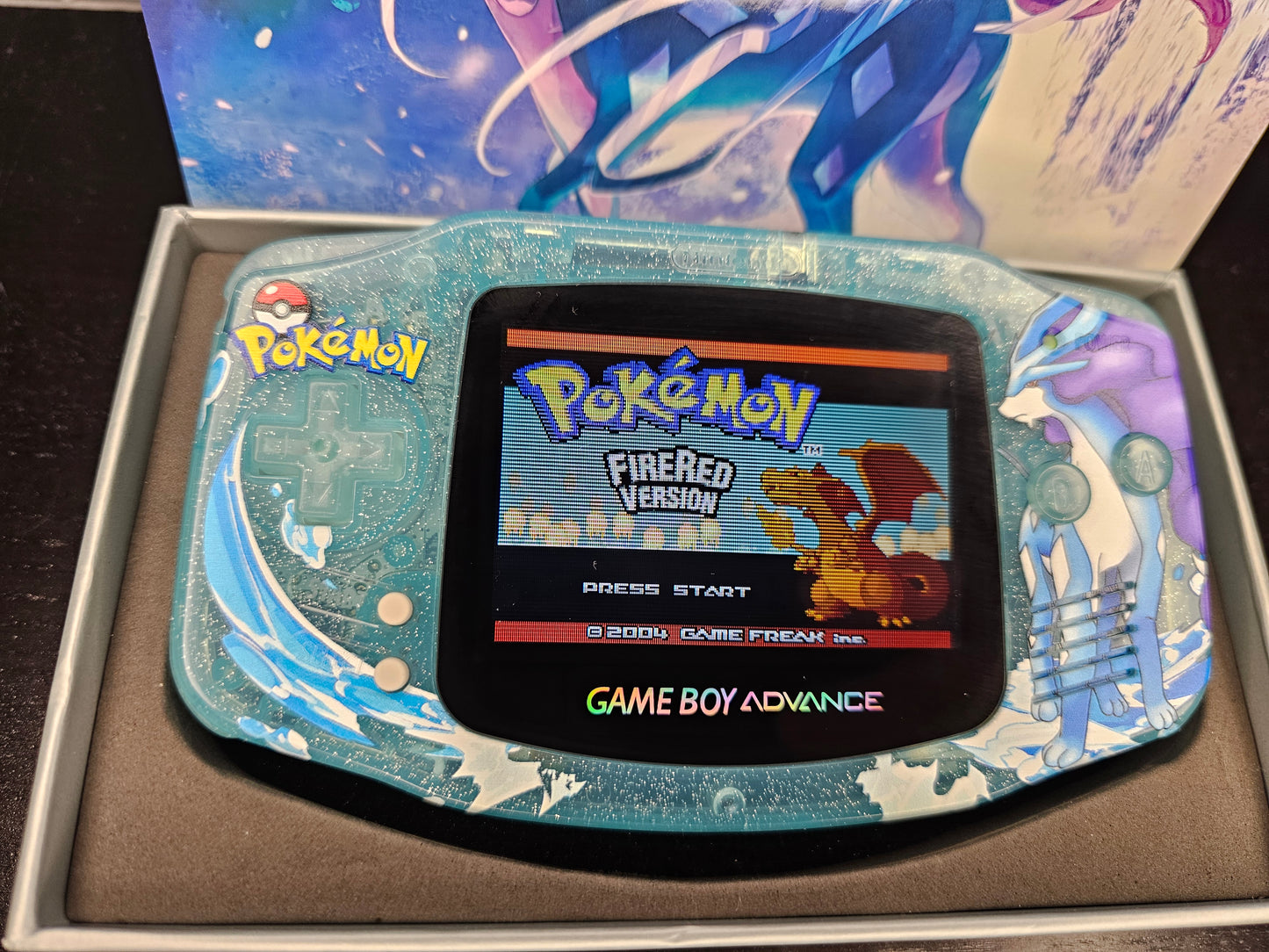 Nintendo Gameboy Advance Suicune Shell, Funnyplaying ITA backlit Screen. GBA. NWCR EXCLUSIVE