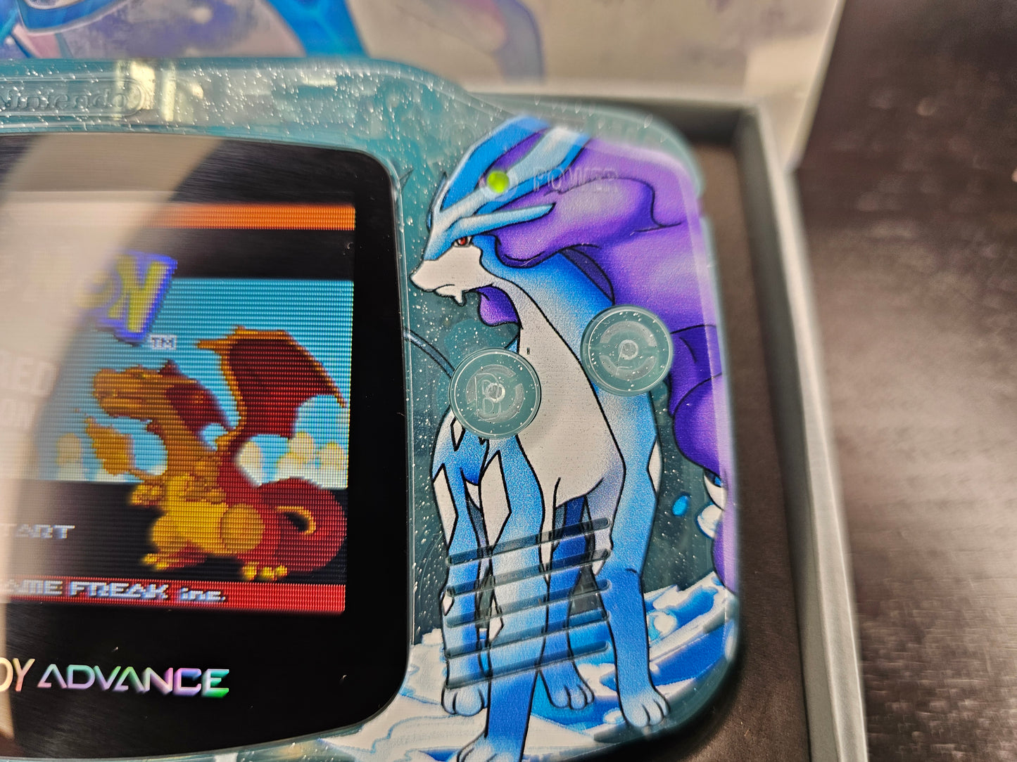 Nintendo Gameboy Advance Suicune Shell, Funnyplaying ITA backlit Screen. GBA. NWCR EXCLUSIVE