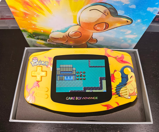 Nintendo Gameboy Advance Cyndaquil Shell, Funnyplaying Laminated IPS / ITA backlit Screen. GBA. NWCR EXCLUSIVE