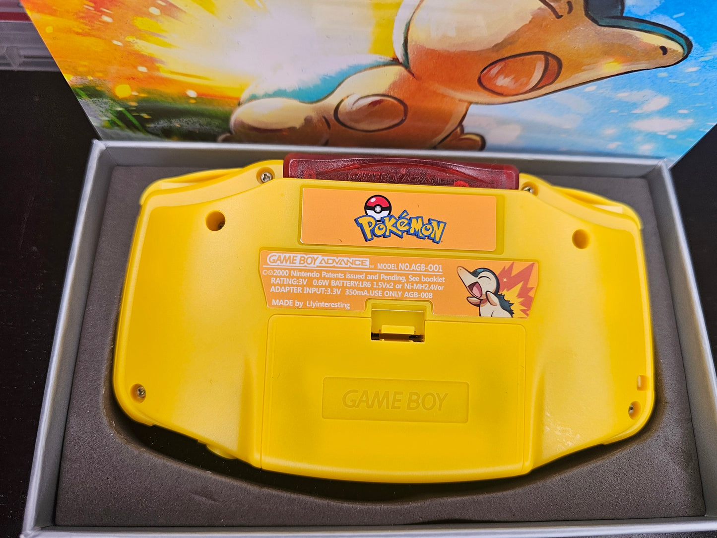 Nintendo Gameboy Advance Cyndaquil Shell, Funnyplaying Laminated IPS / ITA backlit Screen. GBA. NWCR EXCLUSIVE