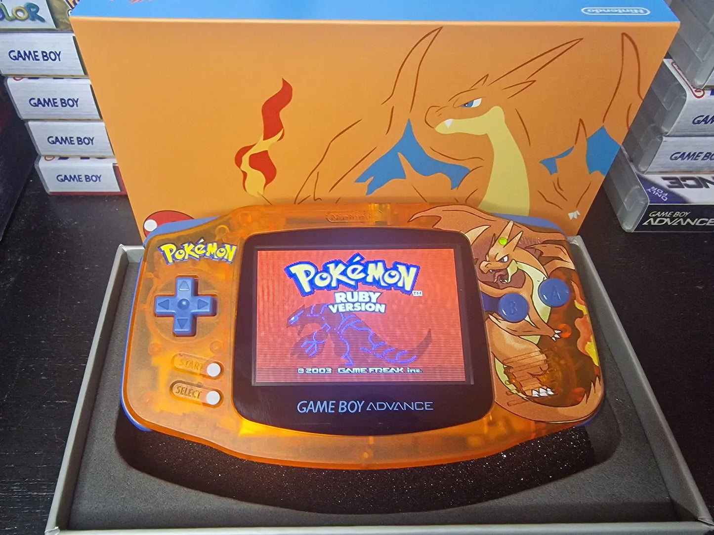 Charizard GBA Custom UV Printed Shells Matching Box