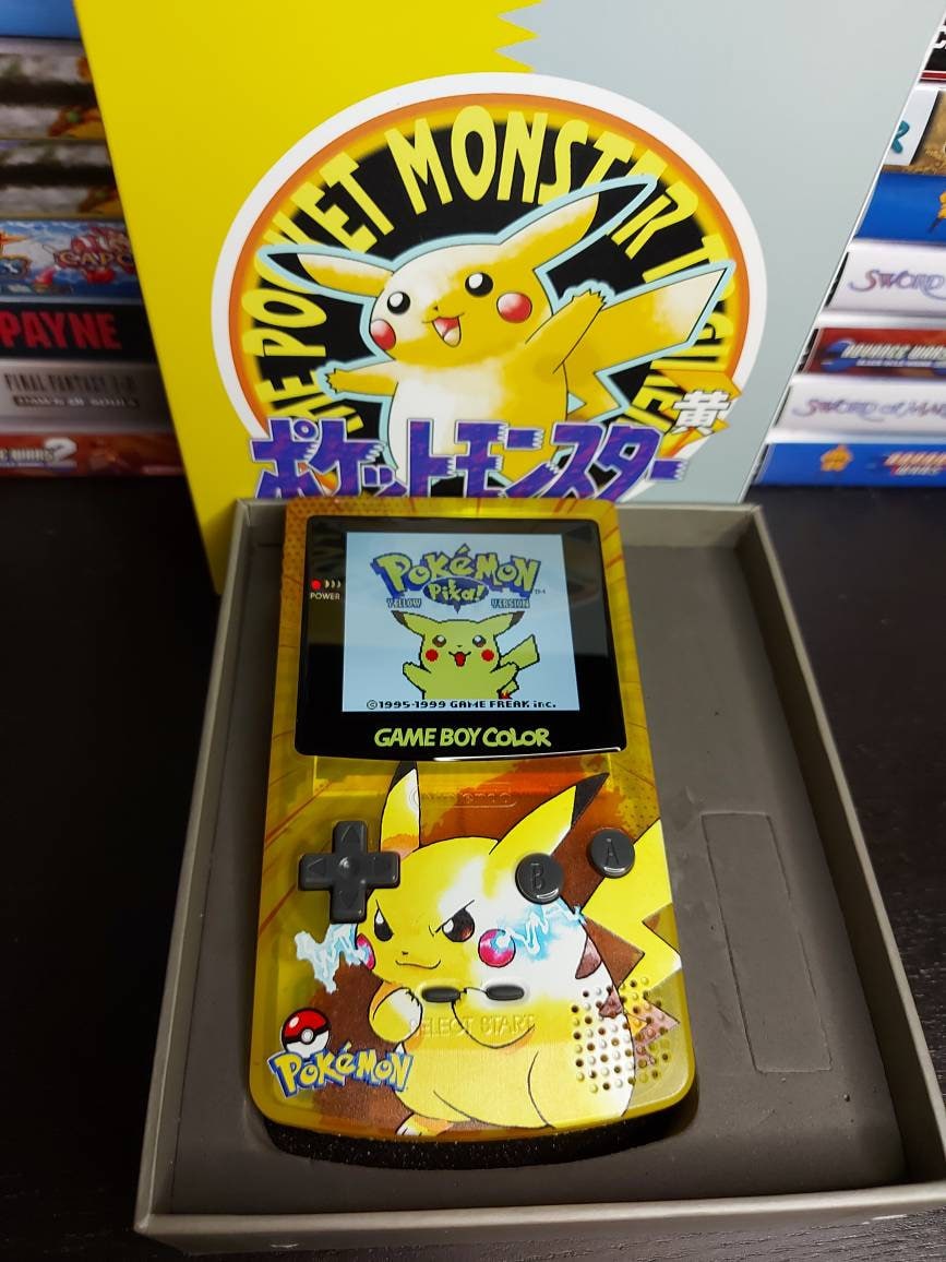 Pikachu GBC Custom UV Printed Shells Matching Box