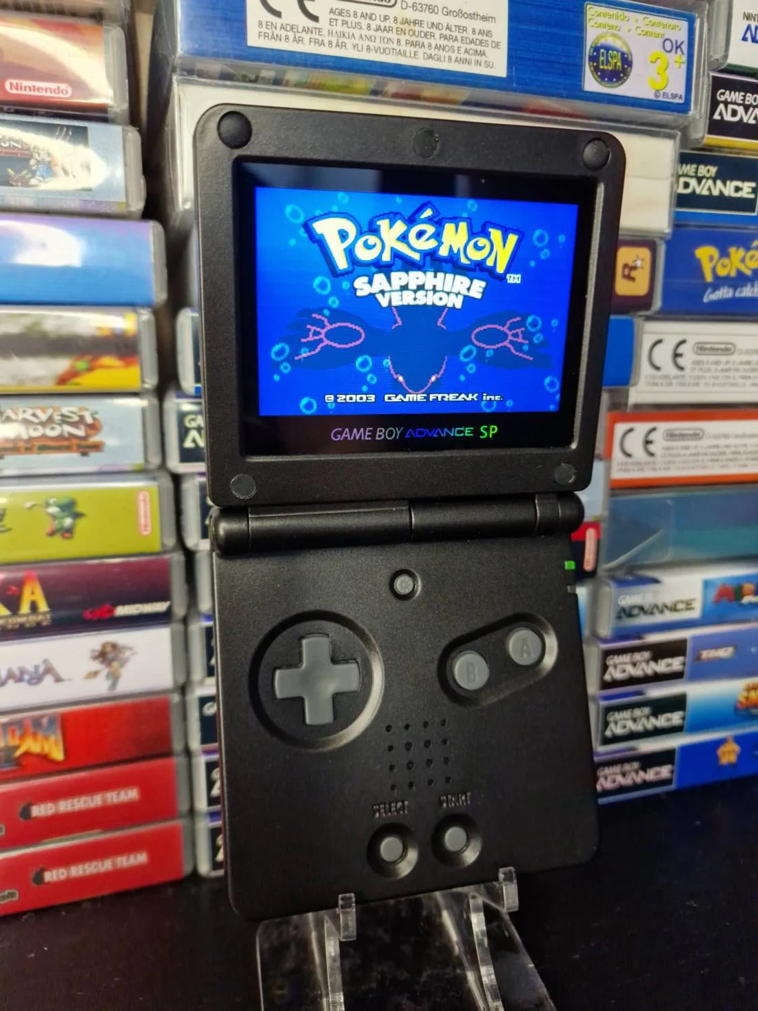 Nintendo Gameboy Advance Sp Gba All Black Ips v3 900mah Usb C Charging.