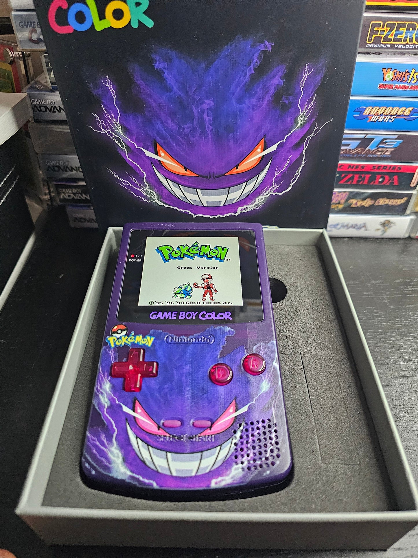 Gengar GBC Custom UV Printed Shells Matching Box