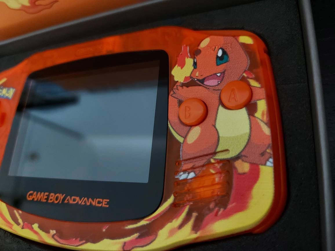 Nintendo Gameboy Advance Charmander Pokemon Shell,Funny playing laminated ips / ags 101 backlit Screen. GBA.