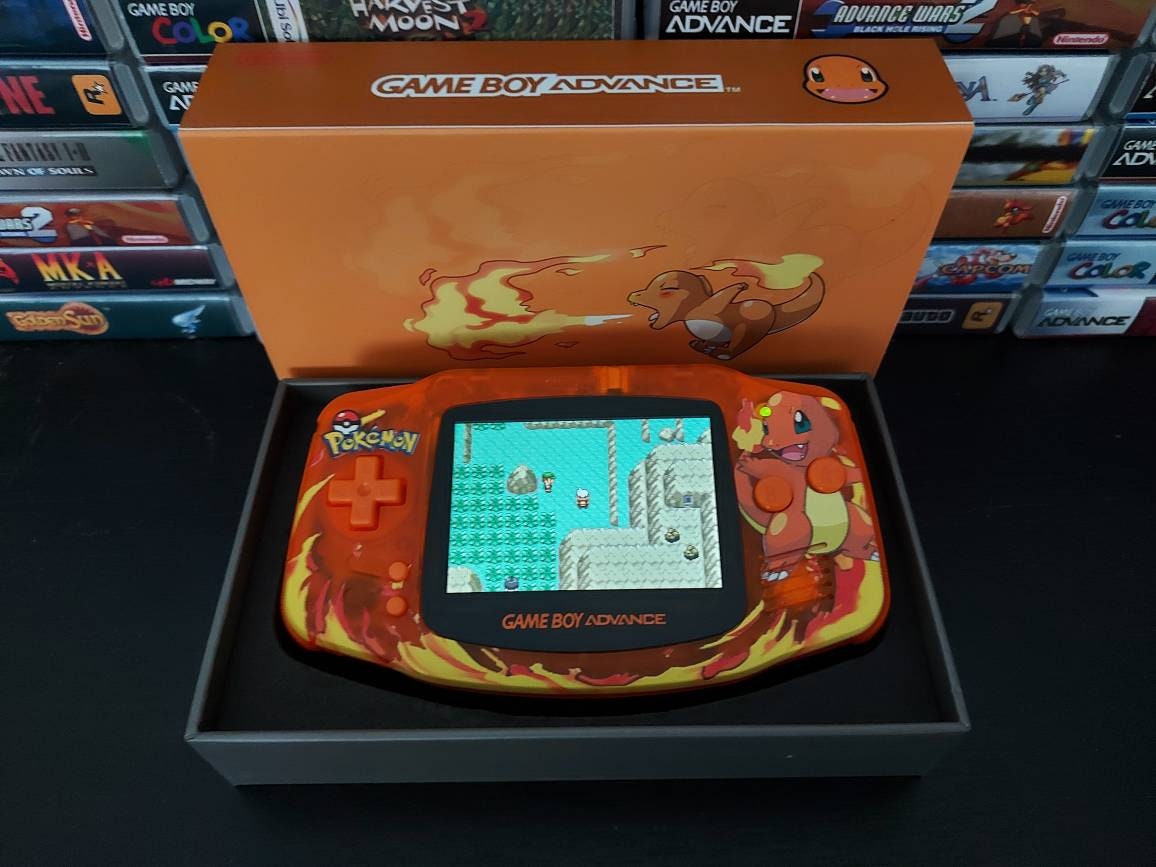 Nintendo Gameboy Advance Charmander Pokemon Shell,Funny playing laminated ips / ags 101 backlit Screen. GBA.