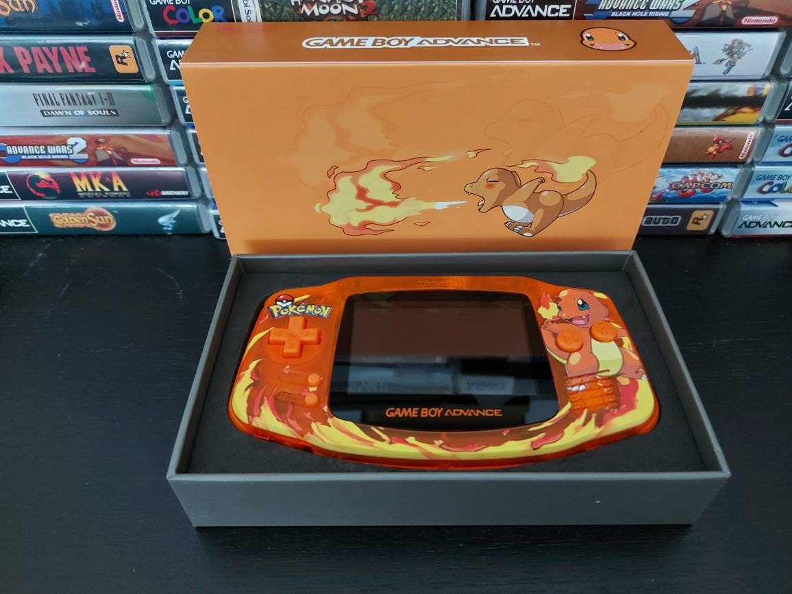 Nintendo Gameboy Advance Charmander Pokemon Shell,Funny playing laminated ips / ags 101 backlit Screen. GBA.