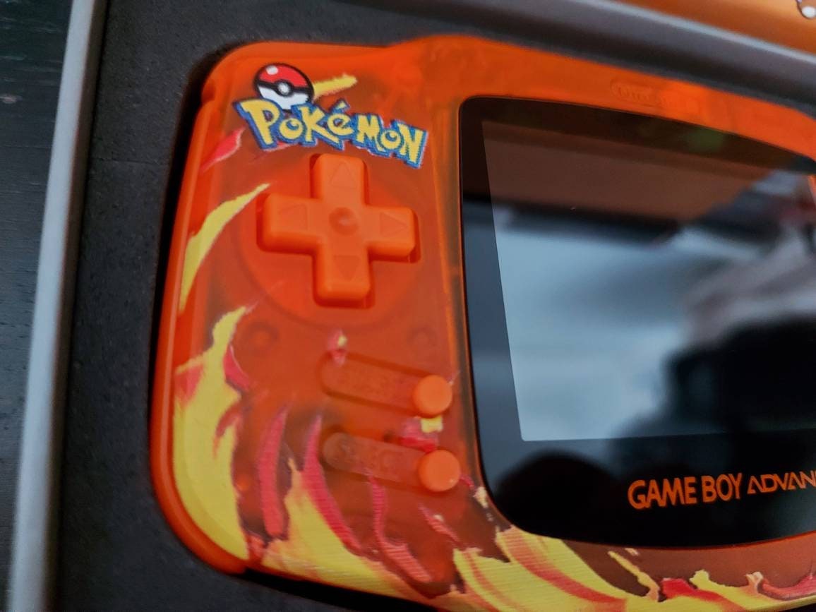 Nintendo Gameboy Advance Charmander Pokemon Shell,Funny playing laminated ips / ags 101 backlit Screen. GBA.