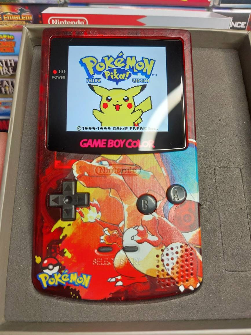 Nintendo Gameboy Color Uv Printed Charizard Shell Retro Pixel Q5 Ips Screen. 25% Larger Screen.