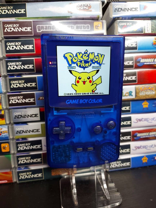 Nintendo Gameboy Color Transparent Blue Shell Funnyplaying Retro Pixel Q5 Ips Screen. 25% Larger Screen.