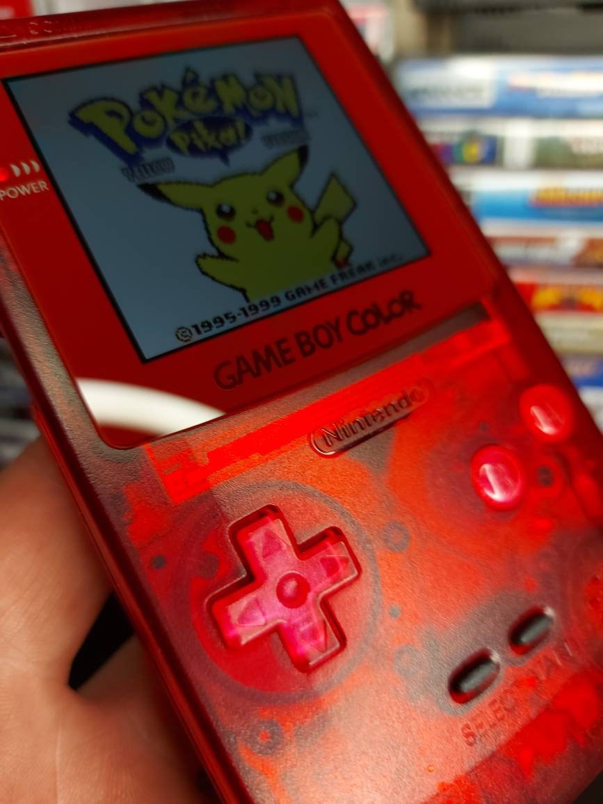 Nintendo Gameboy Color Transparent Red Shell Funnyplaying Retro Pixel Q5 Ips Screen. 25% Larger Screen.