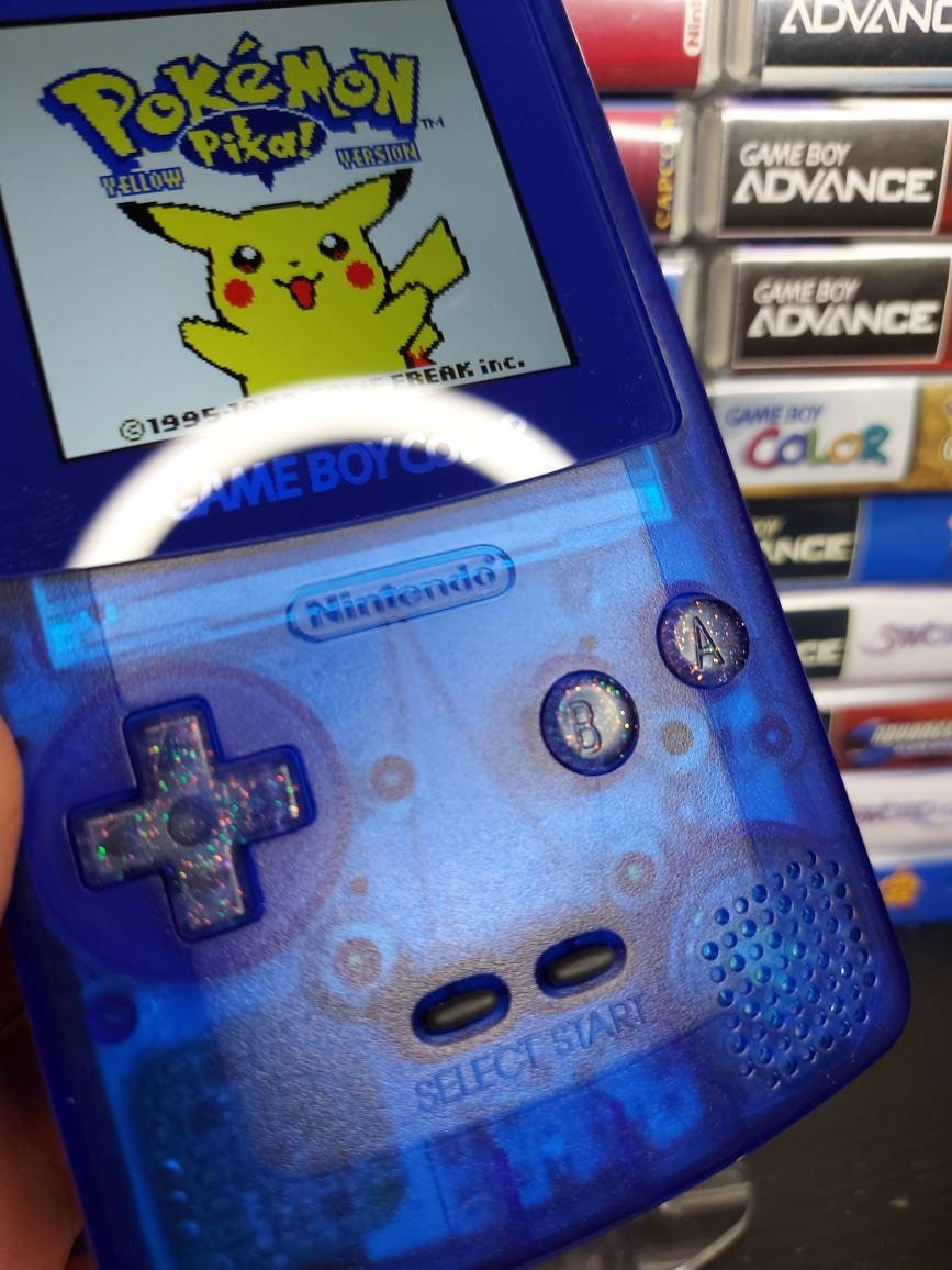 Nintendo Gameboy Color Transparent Blue Shell Funnyplaying Retro Pixel Q5 Ips Screen. 25% Larger Screen.