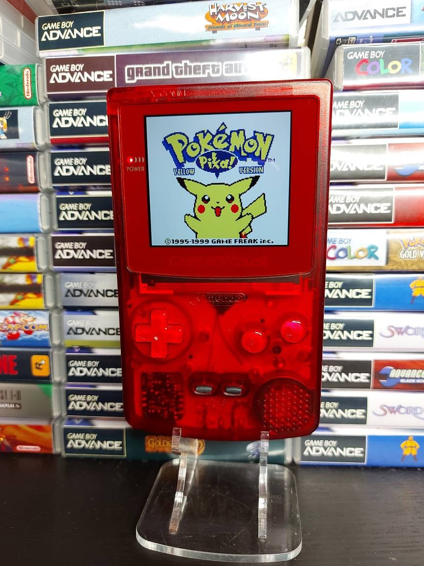 Nintendo Gameboy Color Transparent Red Shell Funnyplaying Retro Pixel Q5 Ips Screen. 25% Larger Screen.