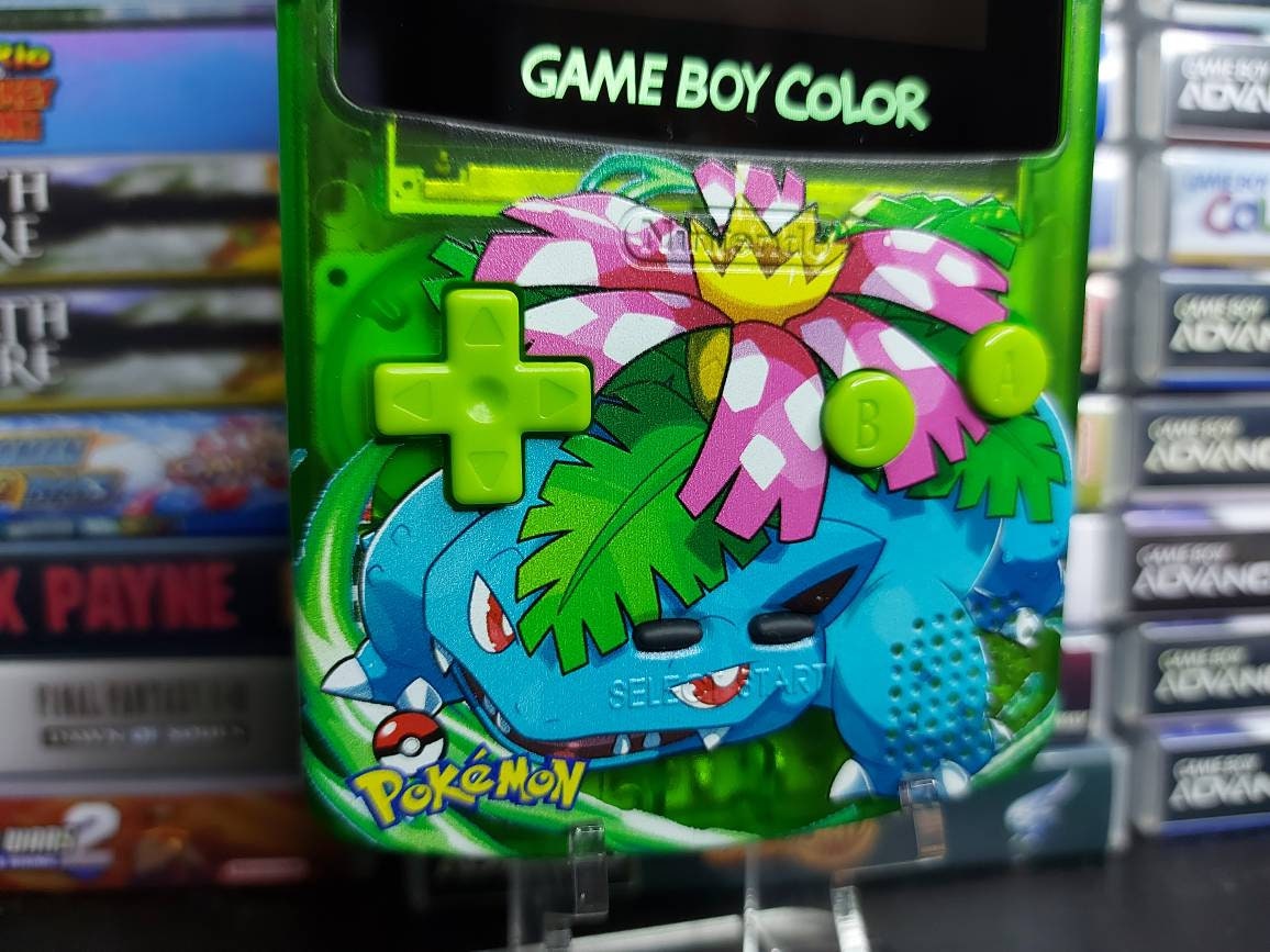 Nintendo Gameboy Color Uv Printed Pokemon Venusaur Shell Retro Pixel Q5 Ips Glass Screen. 25% Larger Screen.