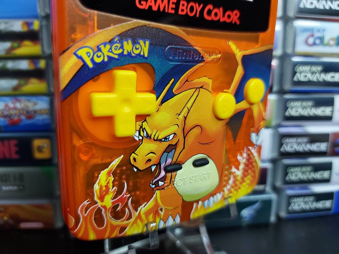 Nintendo Gameboy Color Uv Printed Pokemon Charizard Shell Retro Pixel Q5 Ips Glass Screen. 25% Larger Screen.