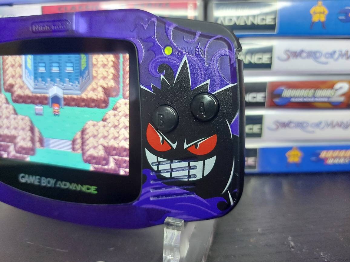 Nintendo Gameboy Advance Gengar, Gastley Haunter Shell, Funnyplaying Laminated IPS / ags 101 backlit Screen. GBA.