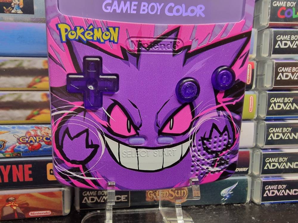 Nintendo Gameboy Color Uv Printed Gengar Shell Funnyplaying Retro Pixel Q5 Ips Screen. 25% Larger Screen.