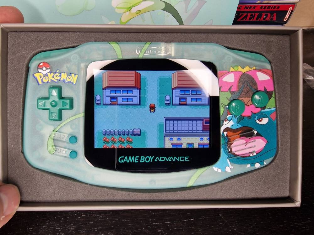 Nintendo Gameboy Advance Venusaur Shell, Funnyplaying Ips / Ags 101 style backlit Screen. GBA.